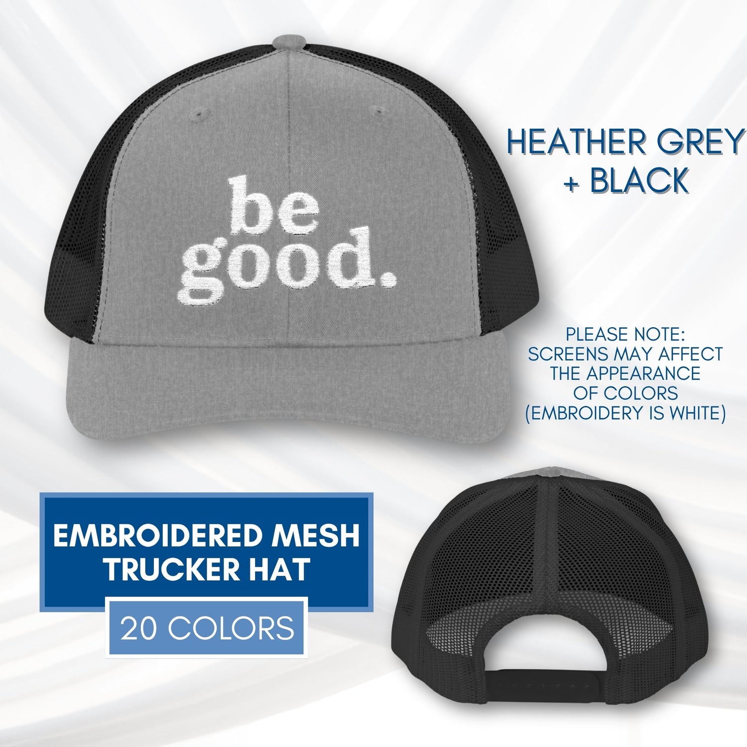 be-good-embroidered-mesh-trucker-hat-activist-apparel-embroidery-baseball-cap-lid-heather-grey-black