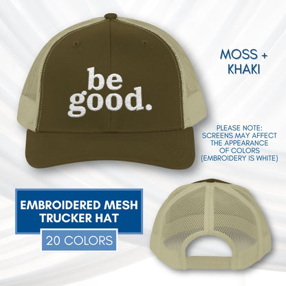 be-good-embroidered-mesh-trucker-hat-activist-apparel-embroidery-baseball-cap-lid-moss-khaki