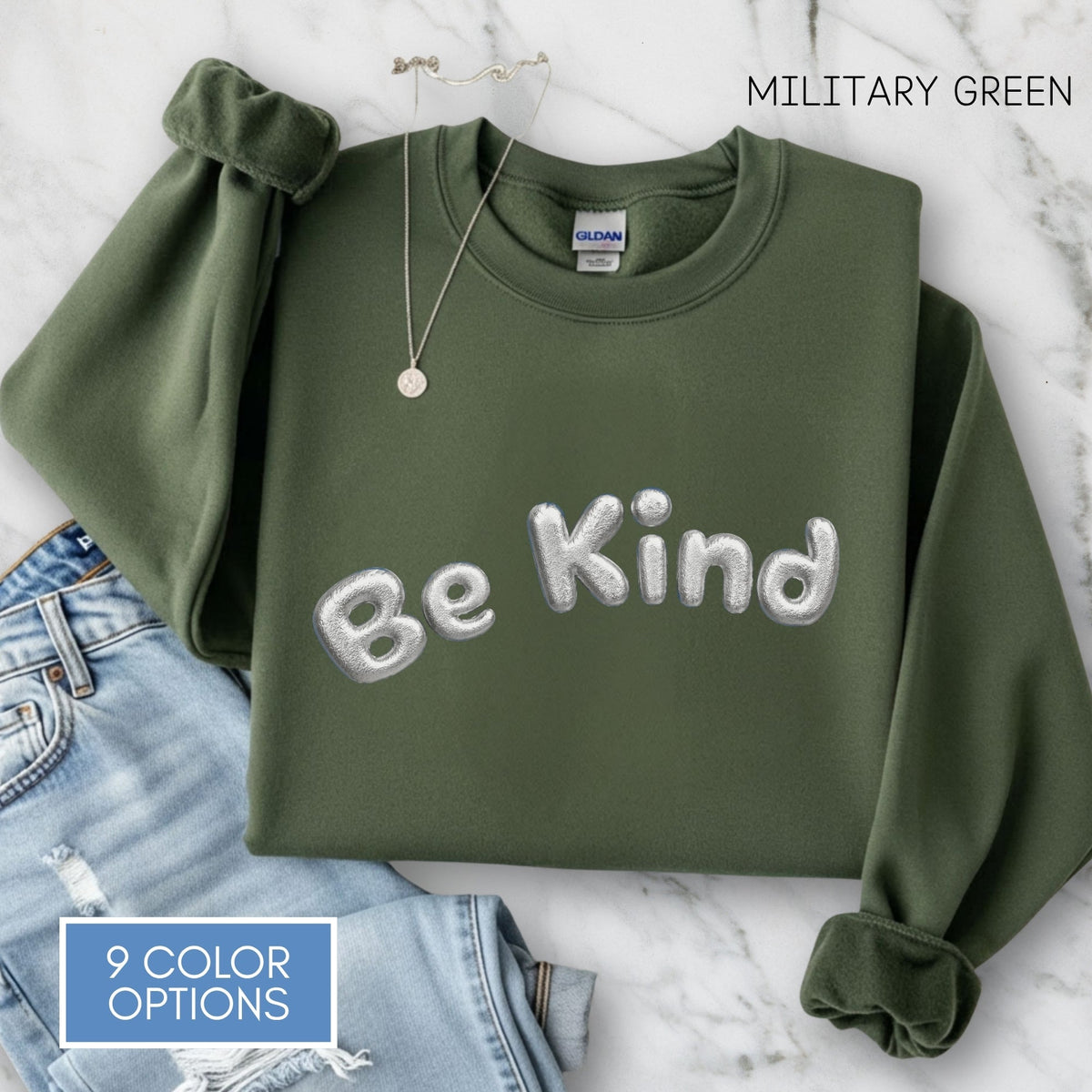 be-kind-puff-print-unisex-crewneck-sweatshirt-always-choose-kindness-military-green
