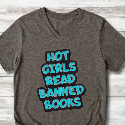 Hot Girls Read Banned Books Shirt, Librarian Gift, Book Lover Shirt, Freedom to Read V-Neck
