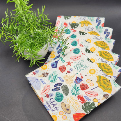 Cocktail Napkins - 100% Cotton - Set of 6 - Beach Vibes
