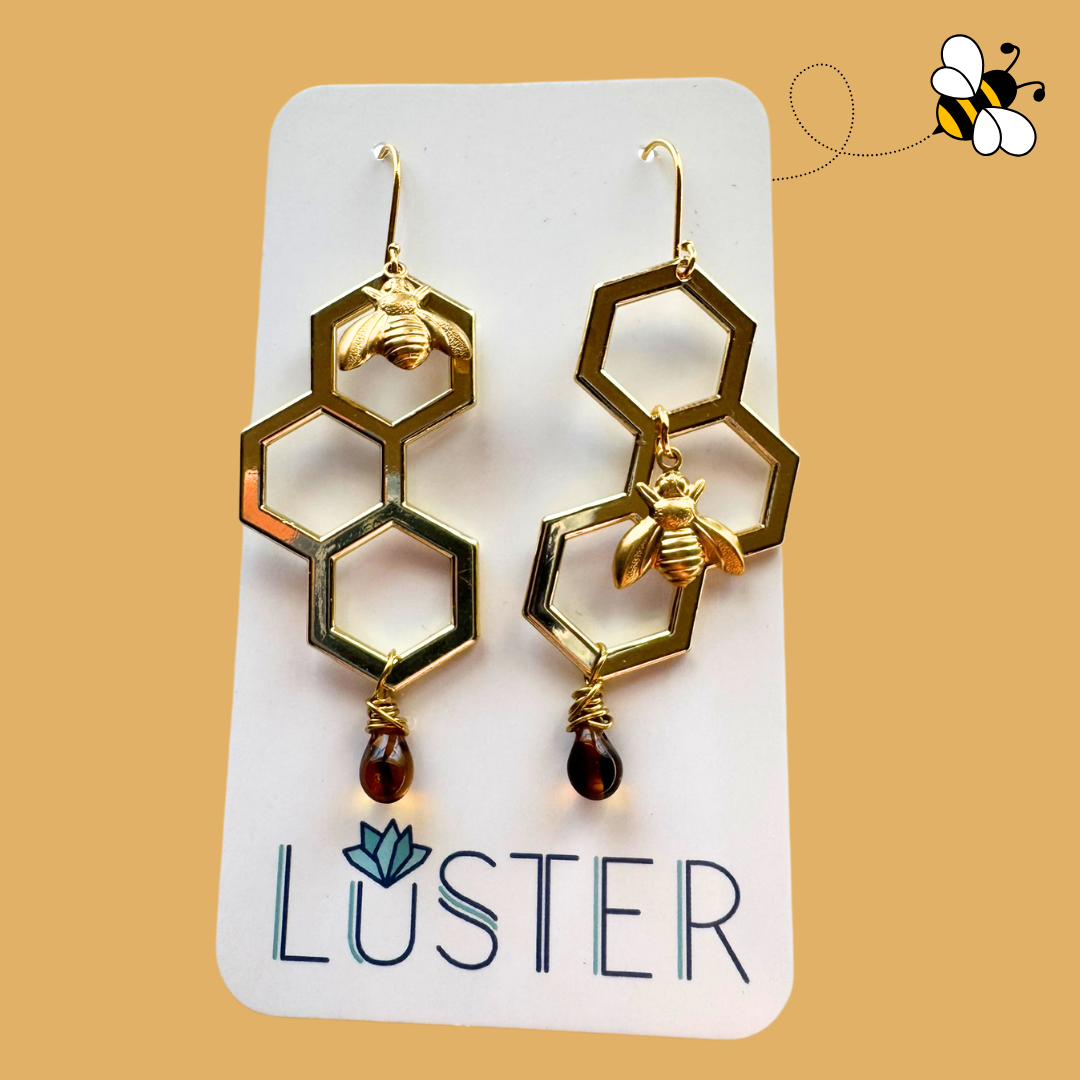 Honeycomb + Bee Earrings