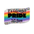 Sticker with rainbow design and text &