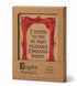Cryptic Paper Co. Christmas notecard set in a brown kraft paper box with a clear window showing a red and beige notecard, plus matching envelopes in the slot base.