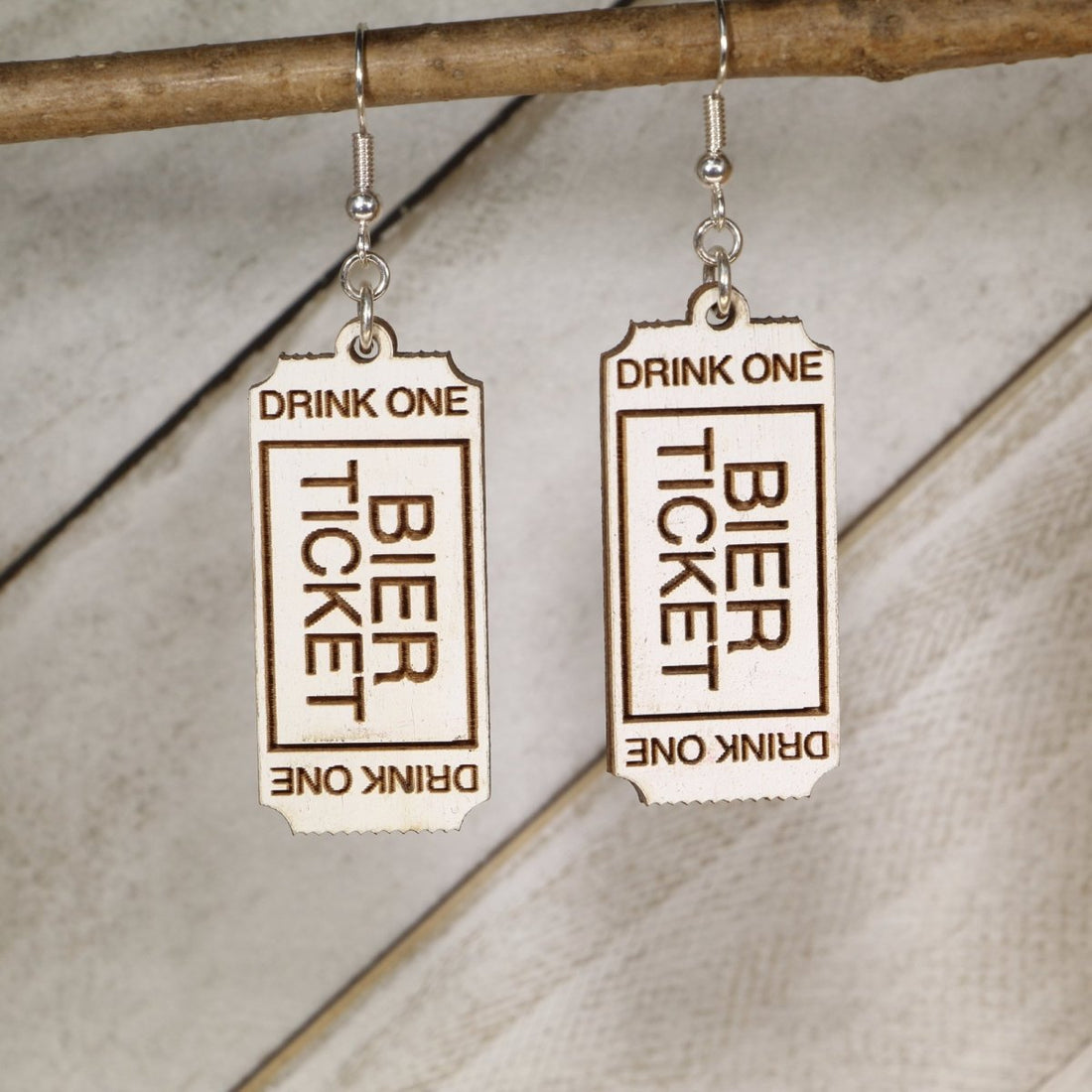 Bier Ticket Charm Wooden Earrings - Cate&