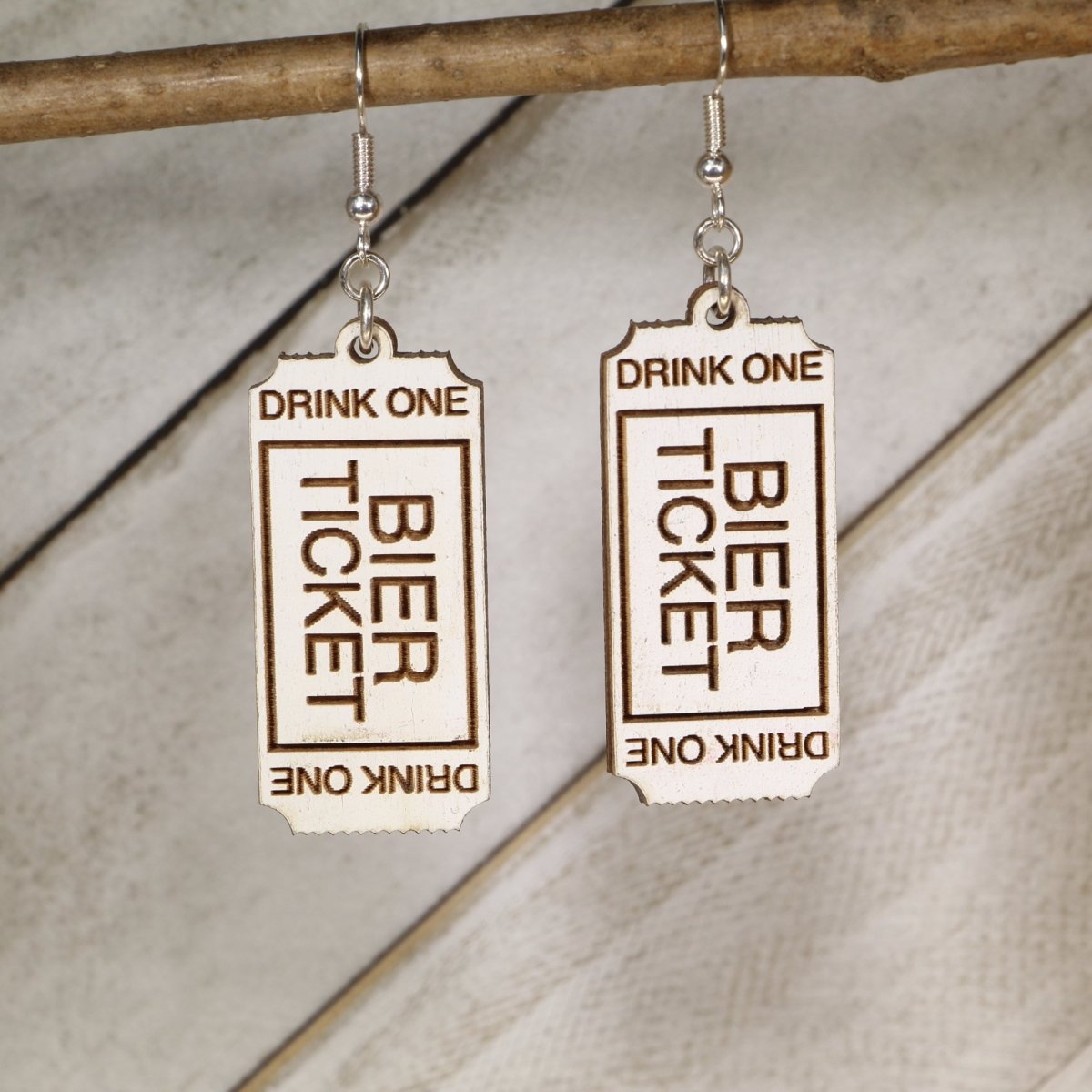 Bier Ticket Charm Wooden Earrings - Cate&