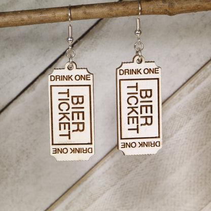 Bier Ticket Charm Wooden Earrings - Cate&
