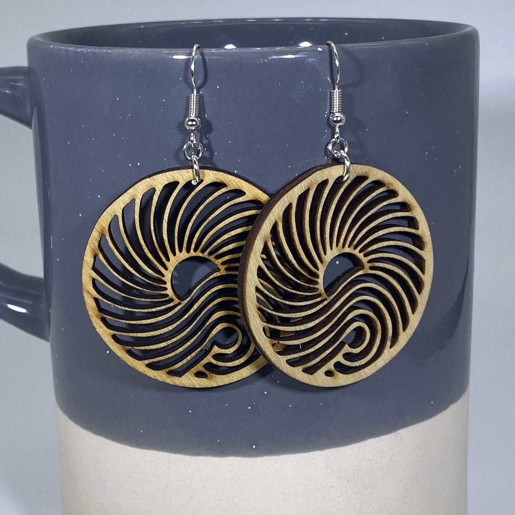Big Wave Wooden Circle Dangle Earrings - - Cate&