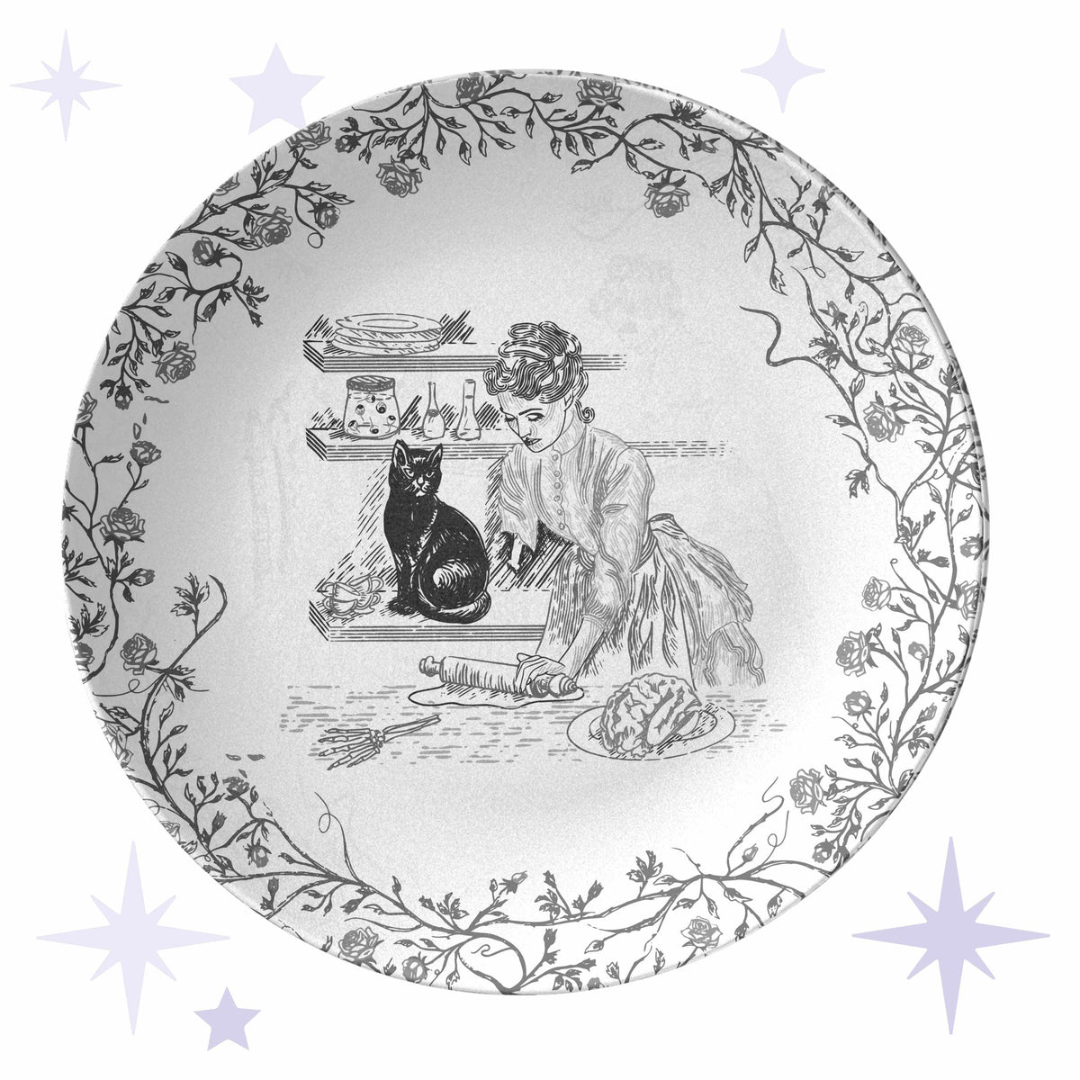 Domestic Zombie Baking Brain Pie Plate, Black and White