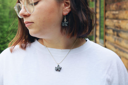Carved hematite dragon jewelry set, earring and necklace for the fantasy lover