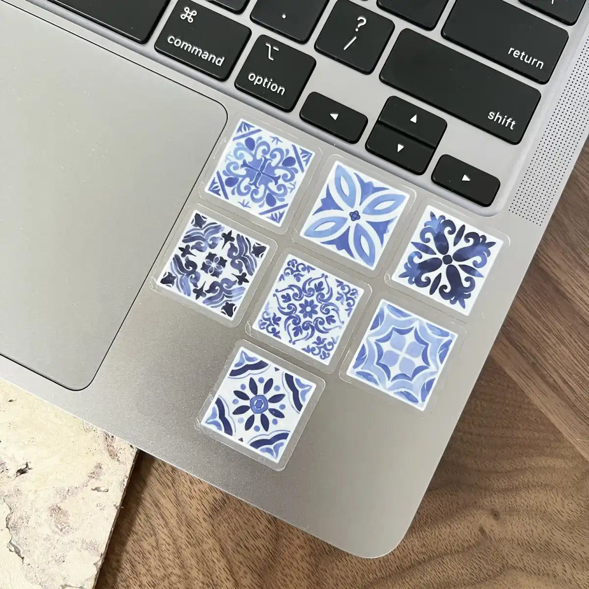 Blue and white mini tile sticker set