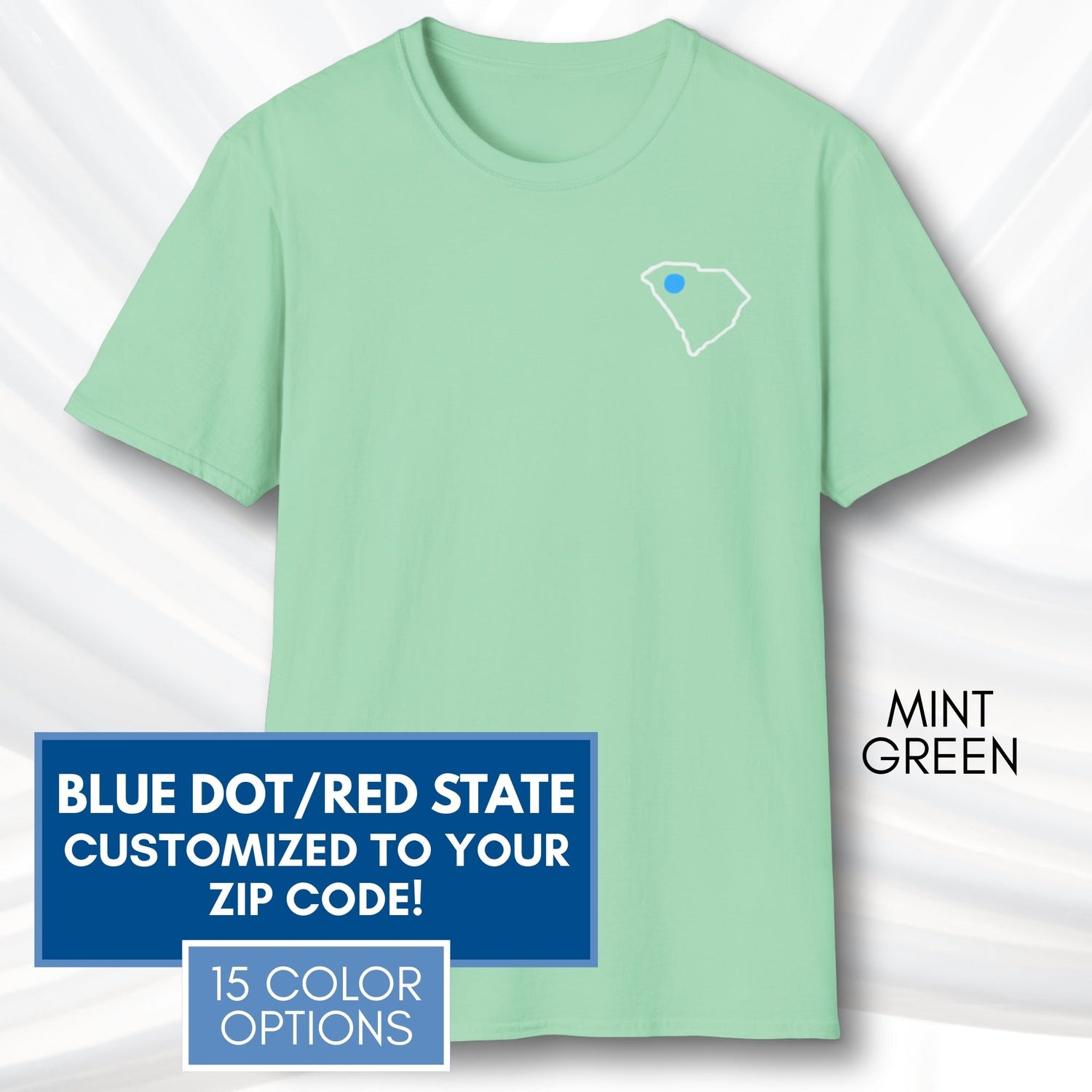 blue-dot-red-state-custom-unisex-tee-shirt-tshirt-democratic-activist-apparel-mint-green