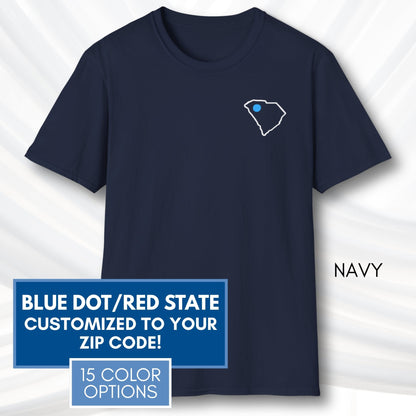 blue-dot-red-state-custom-unisex-tee-shirt-tshirt-democratic-activist-apparel-navy