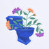 A sticker depicting a toilet bowl filled with colorful flowers