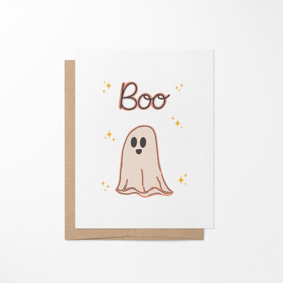 BOO Ghost halloween card with A2 kraft envelope — blank inside spooky season card by indie artist MangoIllustrated