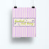 8x10 art print with the phrase "booked and busy" in green script over a pastel pink and lavender striped background with bows and stars