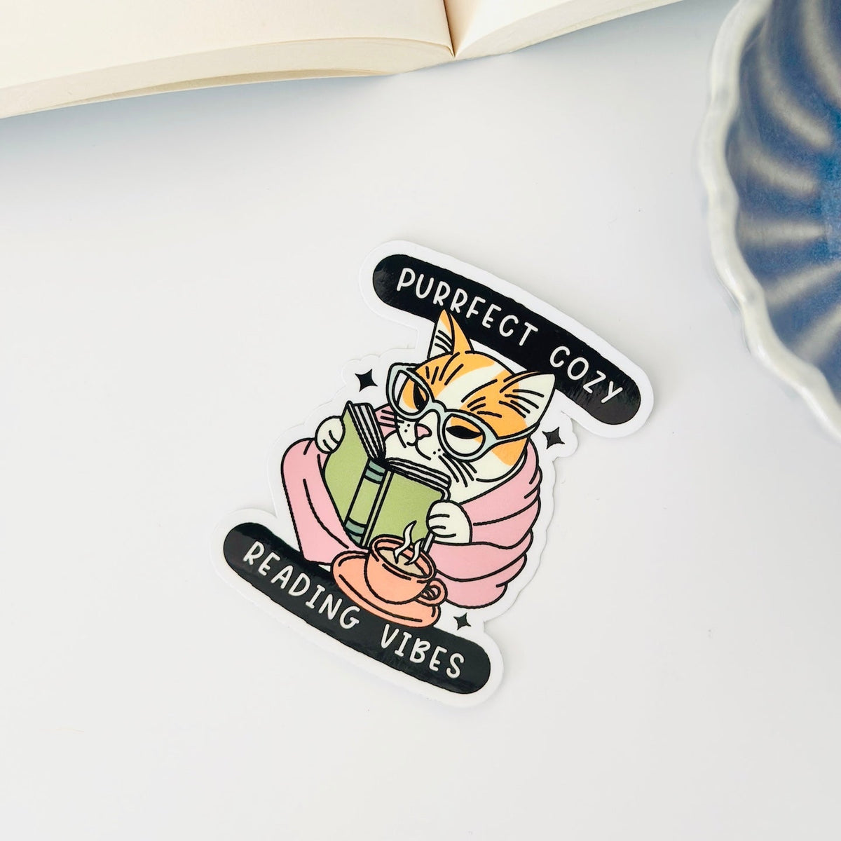Cute Cat Book Sticker, Book Stickers, Reading Gifts, Cozy Cat Stickers