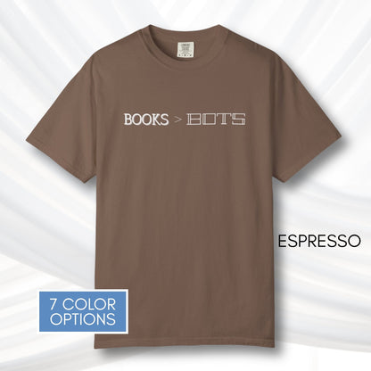 books-over-bots-unisex-graphic-tee-literary-pro-library-anti-ai-data-centers-statement-tshirt-comfort-colors-espresso