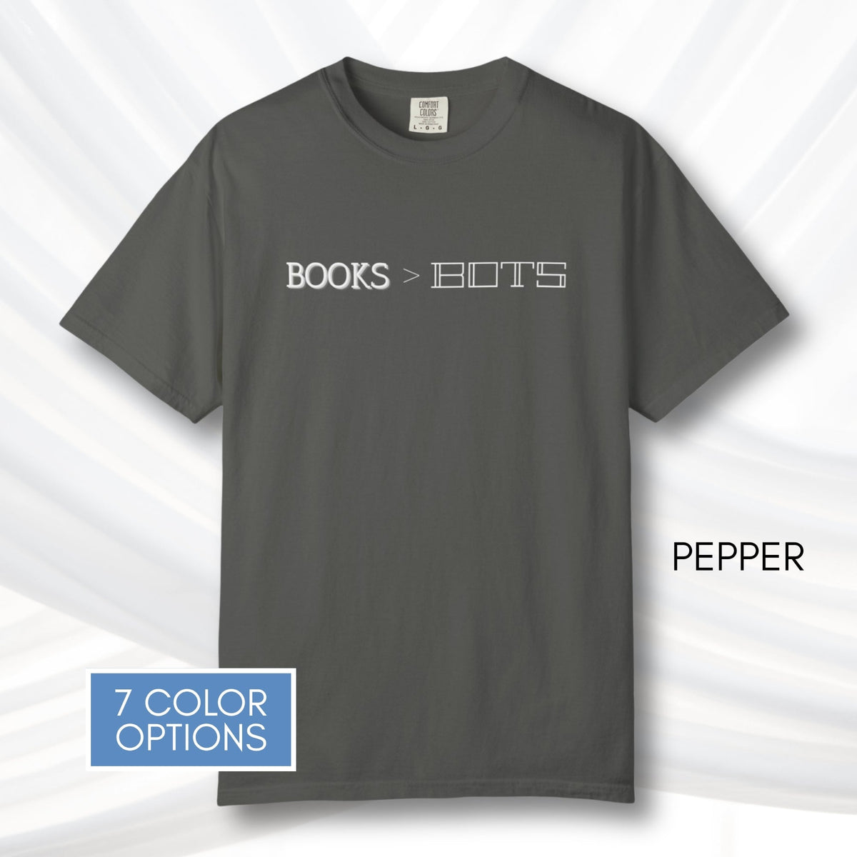 books-over-bots-unisex-graphic-tee-literary-pro-library-anti-ai-data-centers-statement-tshirt-comfort-colors-pepper