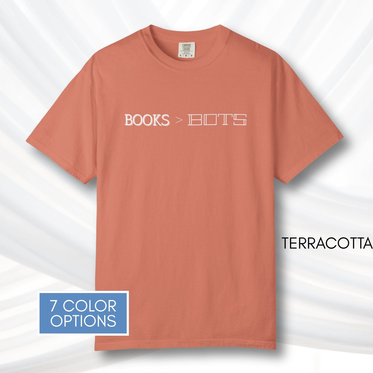 books-over-bots-unisex-graphic-tee-literary-pro-library-anti-ai-data-centers-statement-tshirt-comfort-colors-terracotta