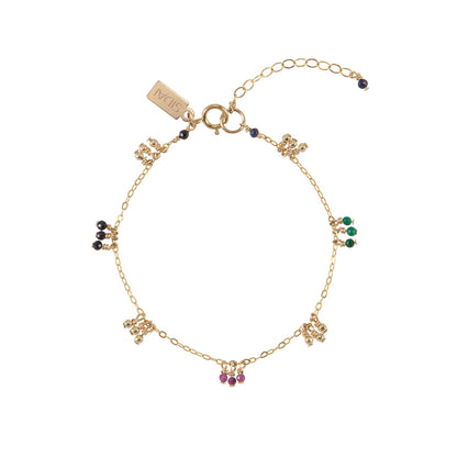 Handmade Maasai beadwork chain and gemstone bead cluster bracelet by Sidai Designs, ethical artisan jewelry brand, Tanzania