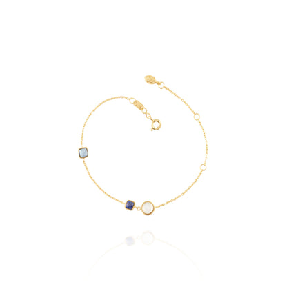 luxury fair trade gold and blue station stones bracelet, adjustable, handmade jewelry online chicago 
