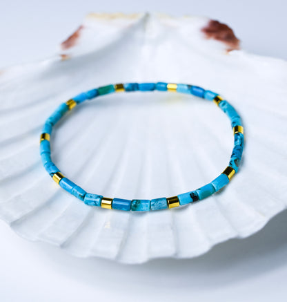 Natural Turquoise and Gold Stretch Bracelet for Women, Boho Bracelet, Handmade Jewelry, Beach Bracelet, Southwestern Jewelry