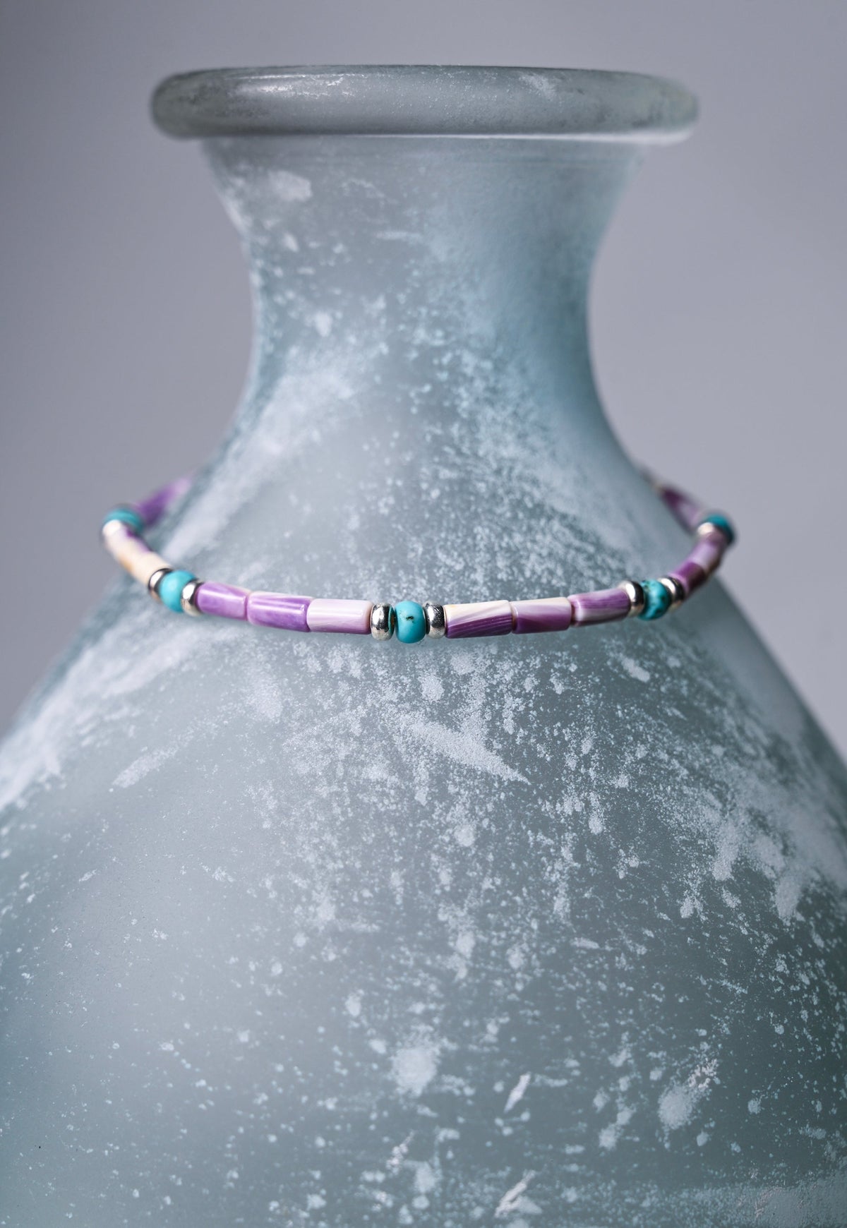 Purple Wampum/Quahog Shell and Turquoise Stretch Bracelet for Women, Handmade Boho Jewelry, Southwestern Jewelry