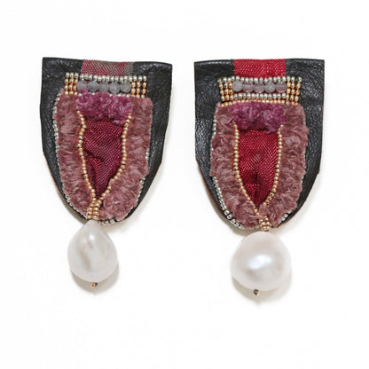Julieta Brown Leather &amp; Silk Beaded Lapel Pin