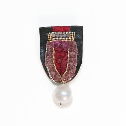Julieta Brown Leather &amp; Silk Beaded Lapel Pin