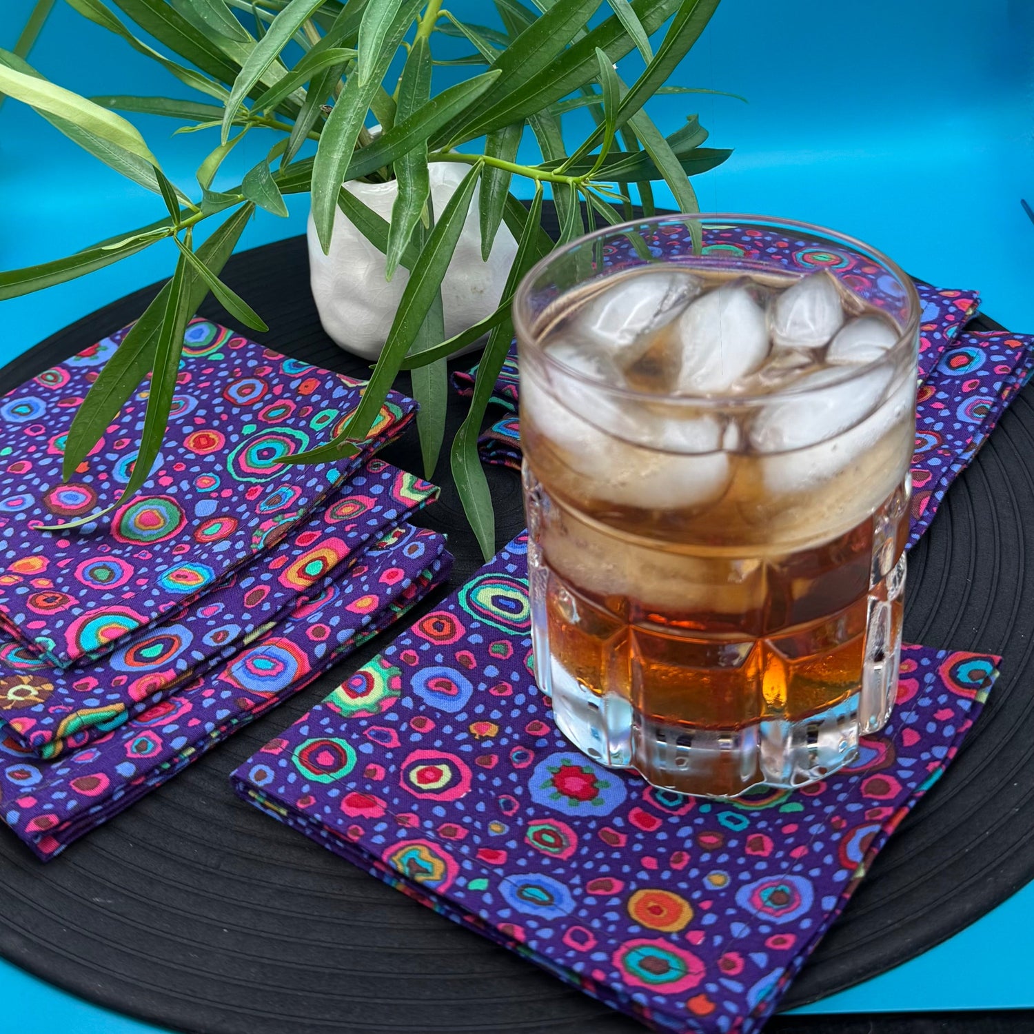 Cocktail Napkins - 100% Cotton - Set of 6 - Whimsical Dots on Purple