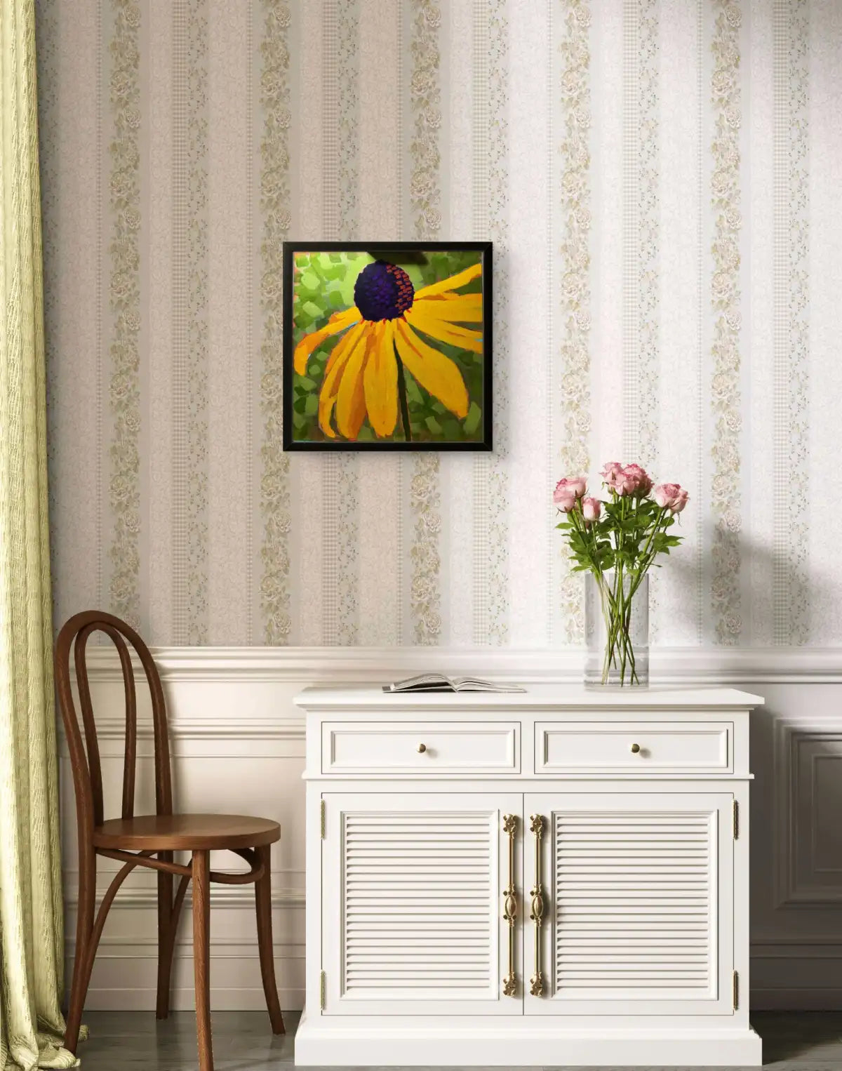Black-eyed Susan acrylic painting 12x12 framed