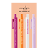 Set of four pens with motivational phrases on a peach background, featuring the brand &