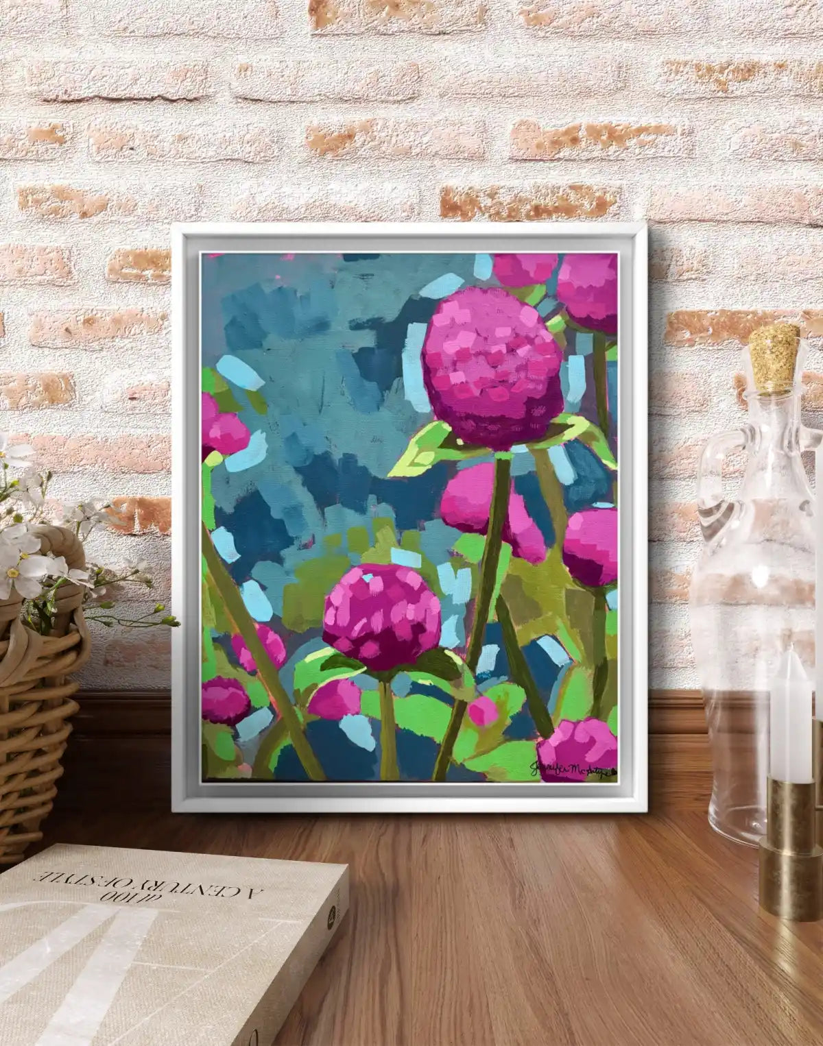 Original Pink Peony Painting, Modern Floral Art, 11x14 Canvas