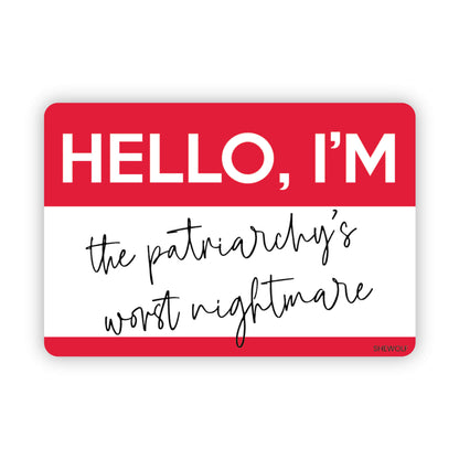 Red and white sign with text &