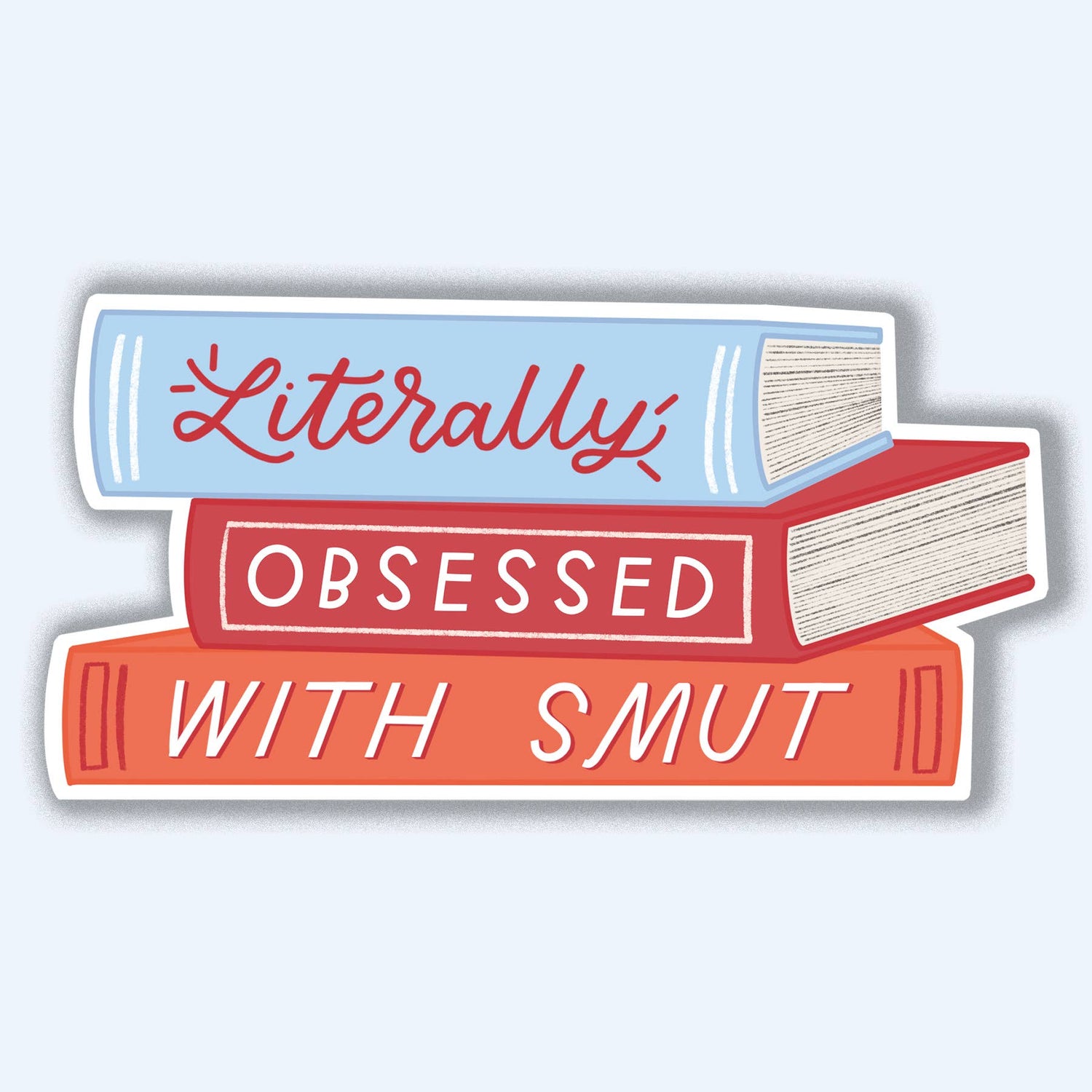 Stack of books with text &