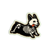 Sticker of a dog with a skeleton design on a white background