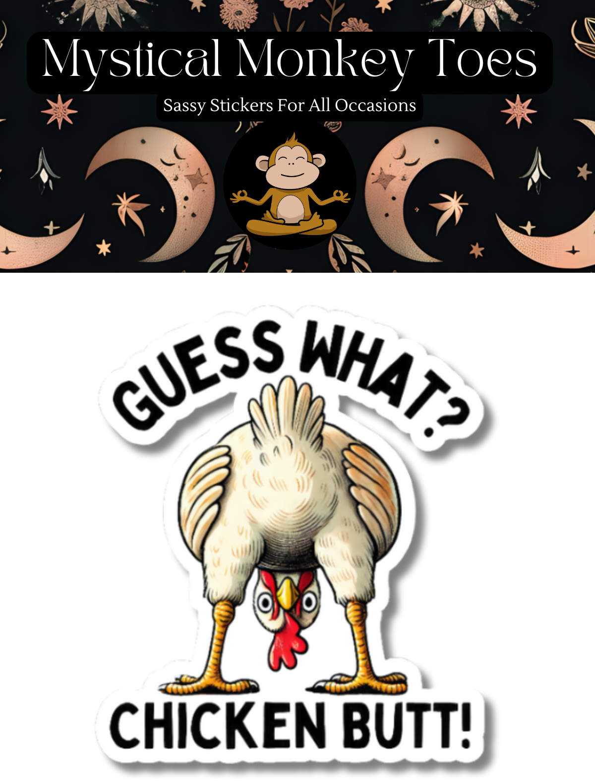 Sticker with a cartoon chicken and text &