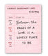 Pink library borrower card sticker with text &