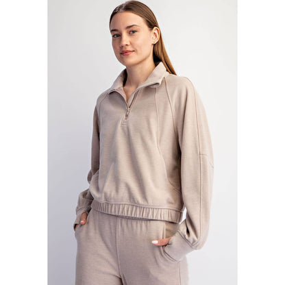 RIB BRUSHED QUARTER ZIP PULLOVER