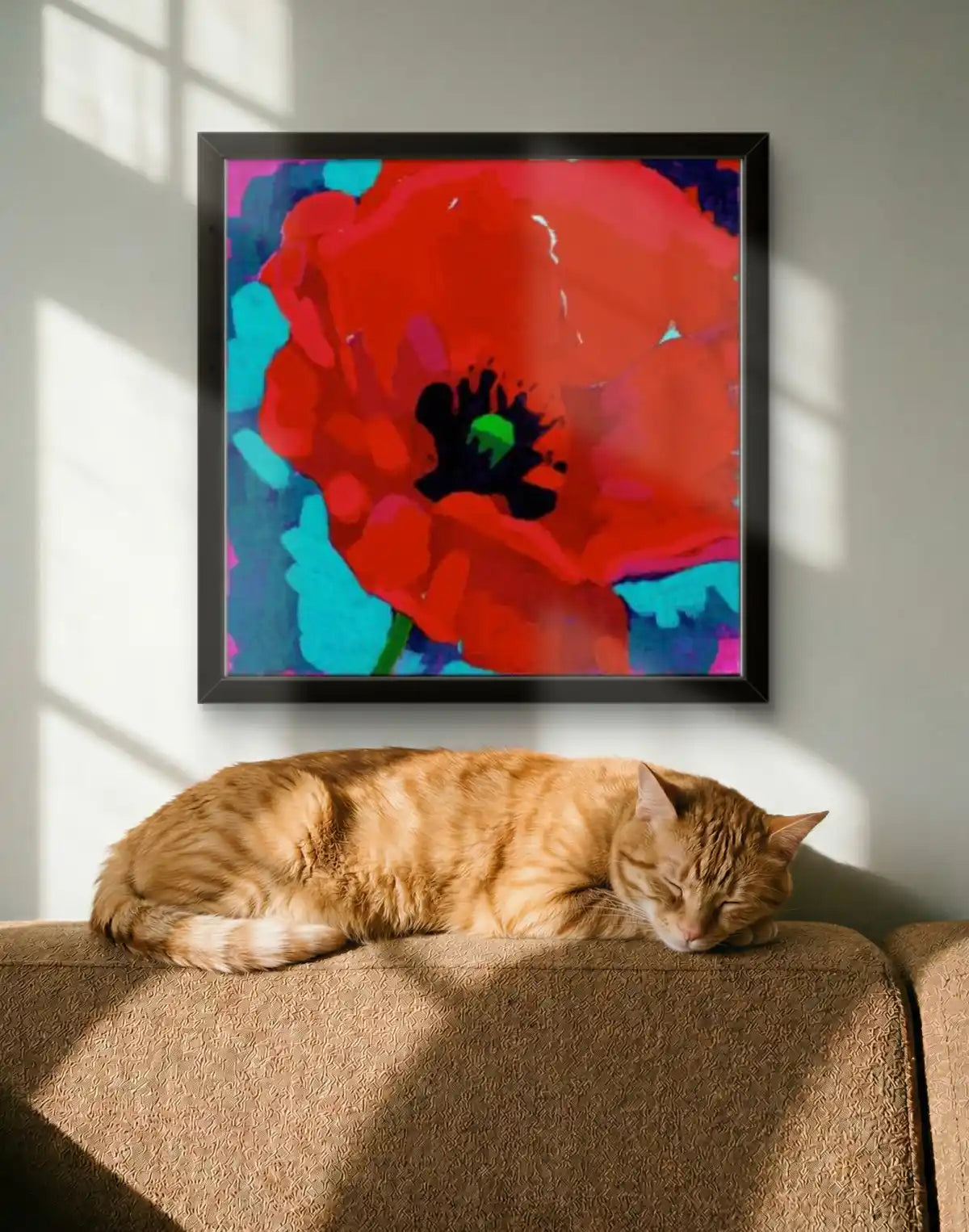 Poppy acrylic painting 12x12 framed