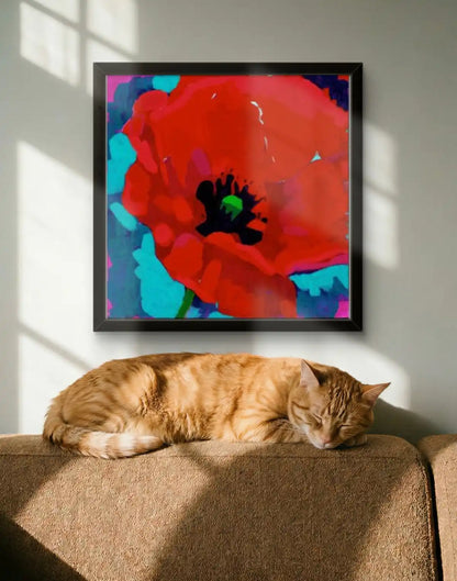 Poppy acrylic painting 12x12 framed