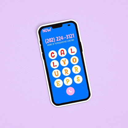 Call your reps sticker — hand lettered phone dial pad with the US Congress switchboard number, 3 x 1.5 in, by MangoIllustrated