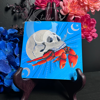 Hermit Crab Cancer Sign Zodiac Print with Celestial Accents, Zodiac series