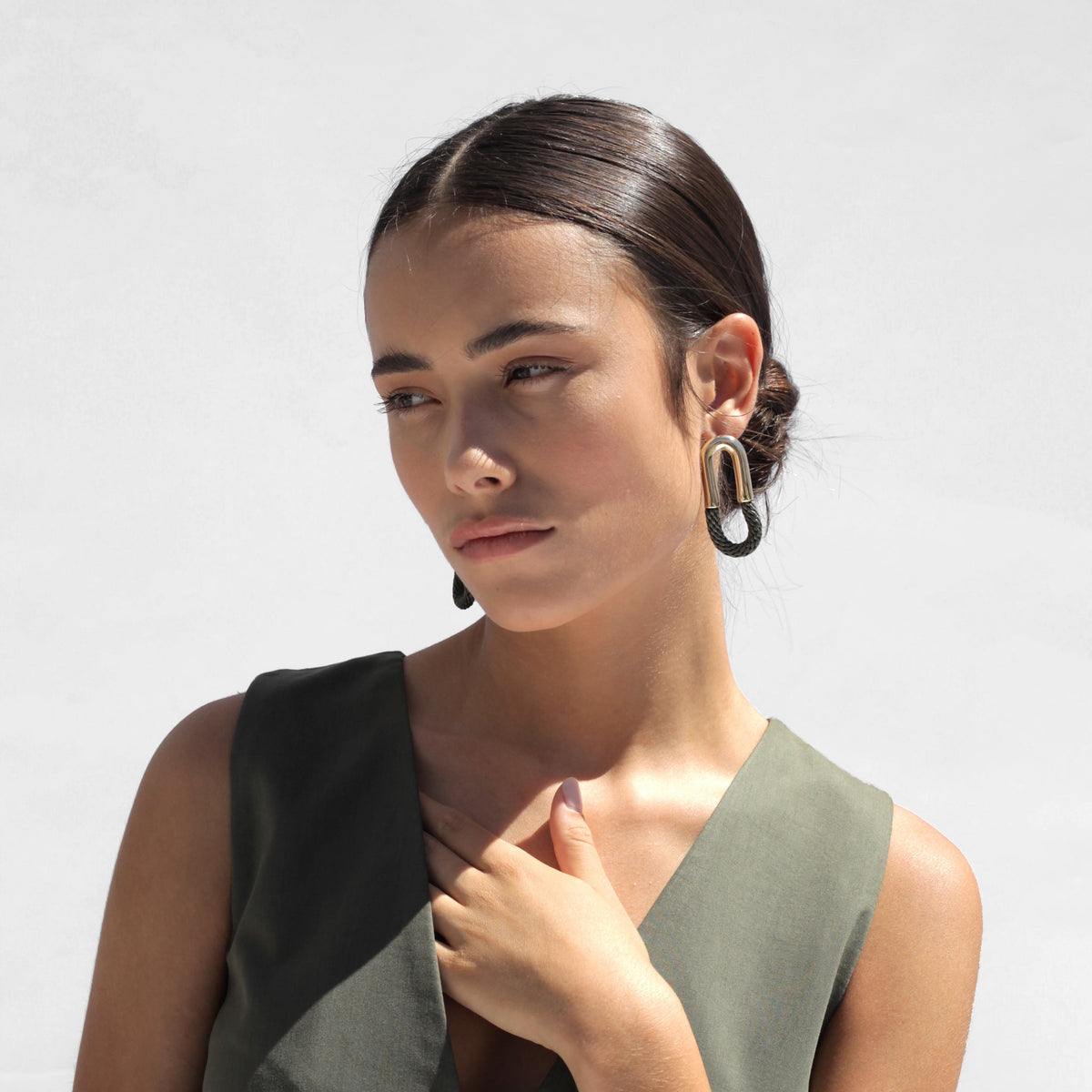 Cantadora Olive Rope &amp; Brass Earrings