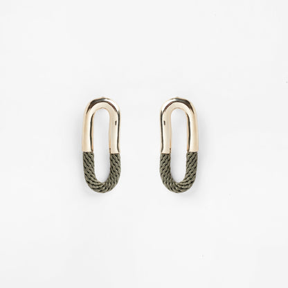 Cantadora handmade olive rope and brass statement earrings by Pichulik, ethical artisan jewelry brand, sustainable handmade jewelry Cape Town South Africa