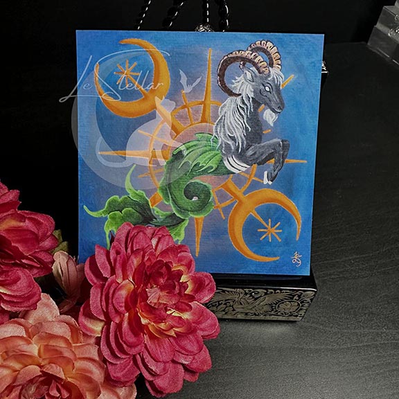 Capricorn Seagoat Print with celestial accents, zodiac series