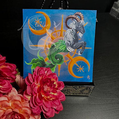 Capricorn Seagoat Print with celestial accents