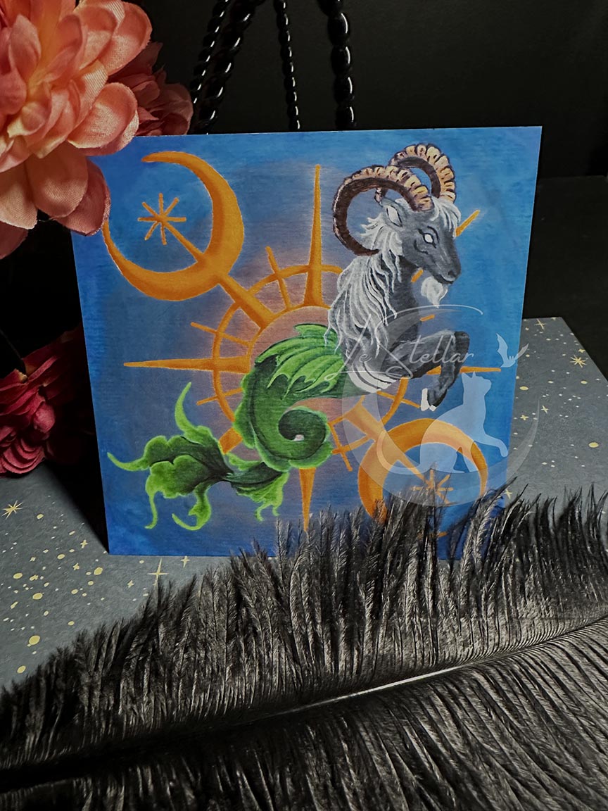 Capricorn Seagoat Print with celestial accents, zodiac series