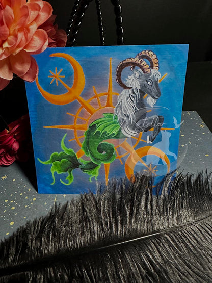 Capricorn Seagoat Print with celestial accents